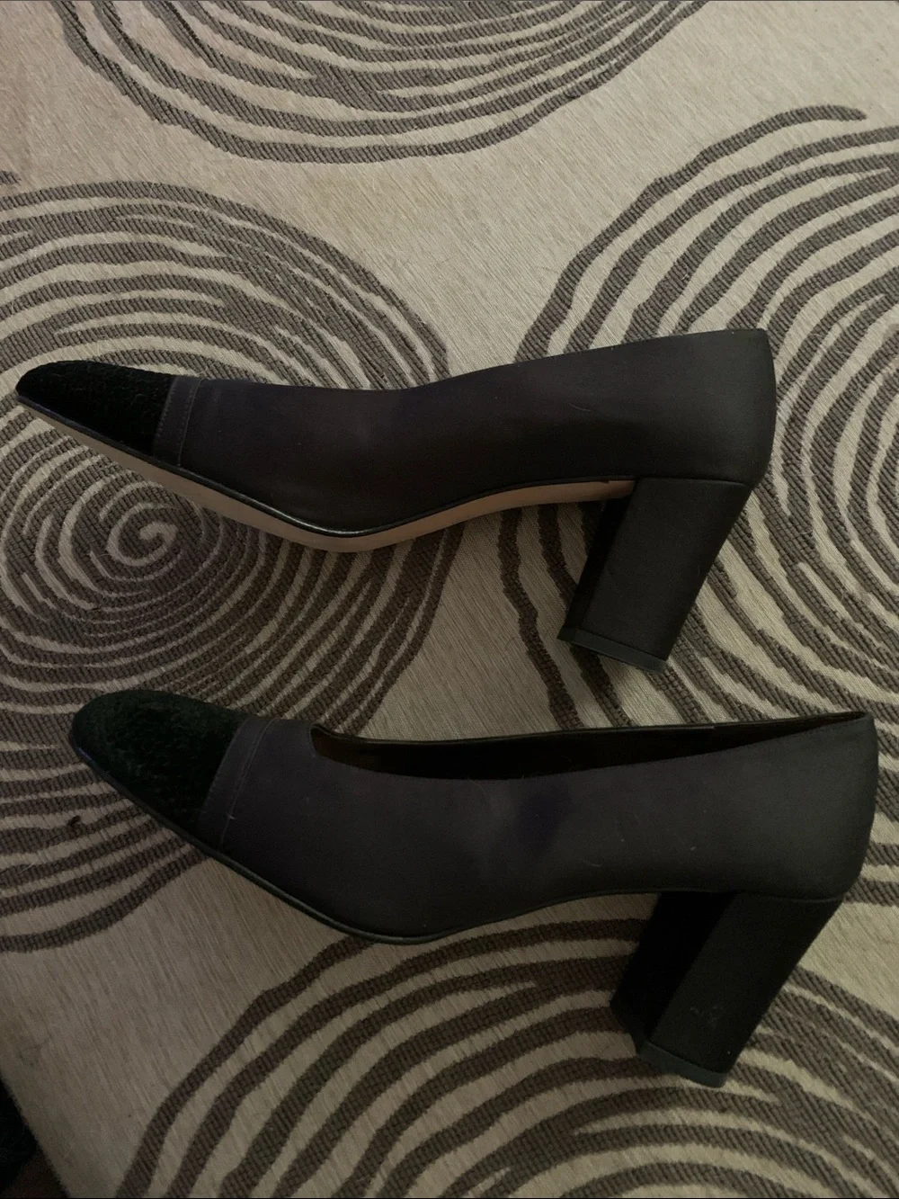 Nina Black Round-Toe Heels with Textured Cap